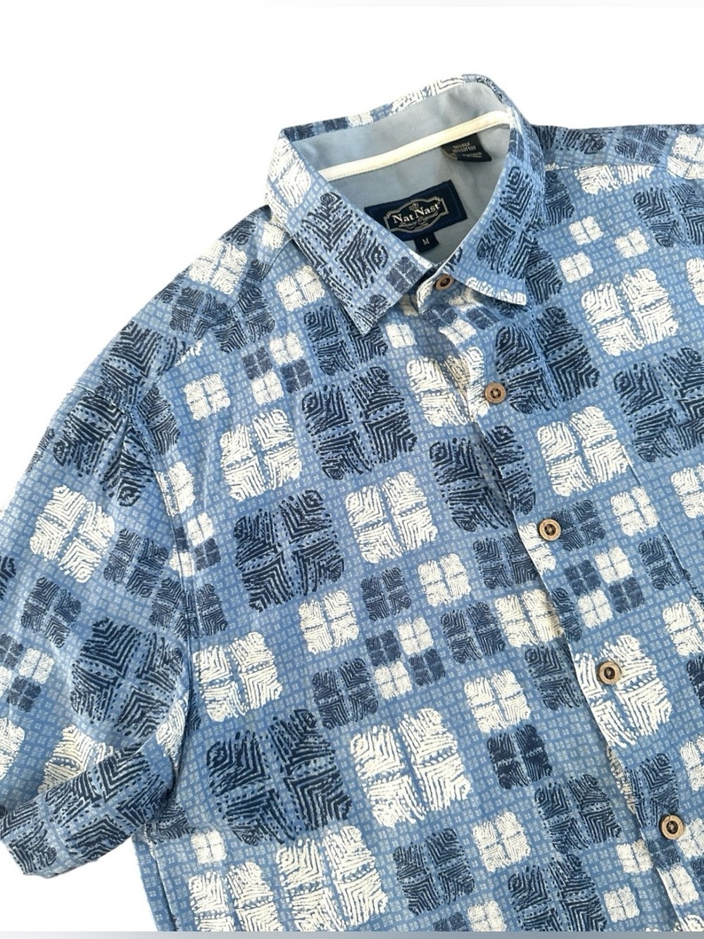 Nat Nast Silk Geometric Hawaiian Button Down Shirt Mens Medium - Picture 2 of 4